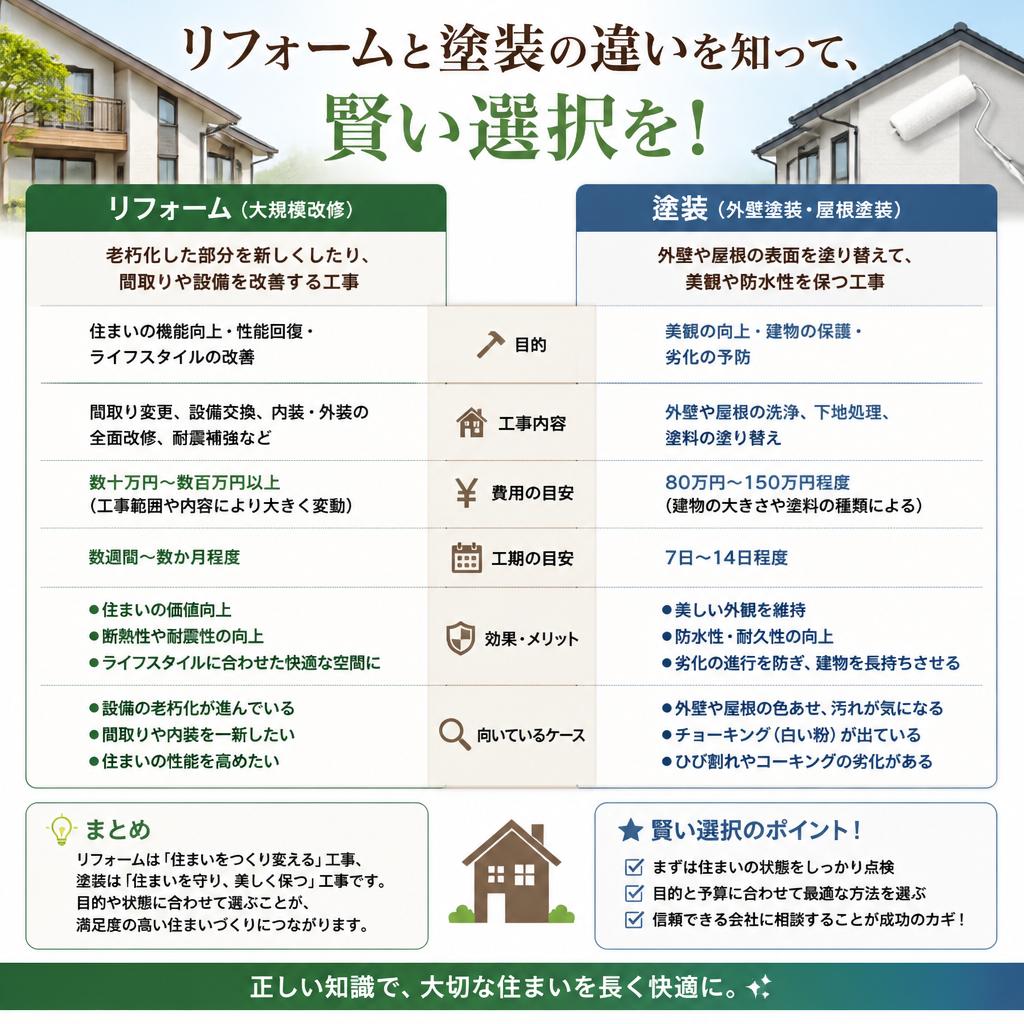 リフォームと塗装の違いを知って、賢い選択を！